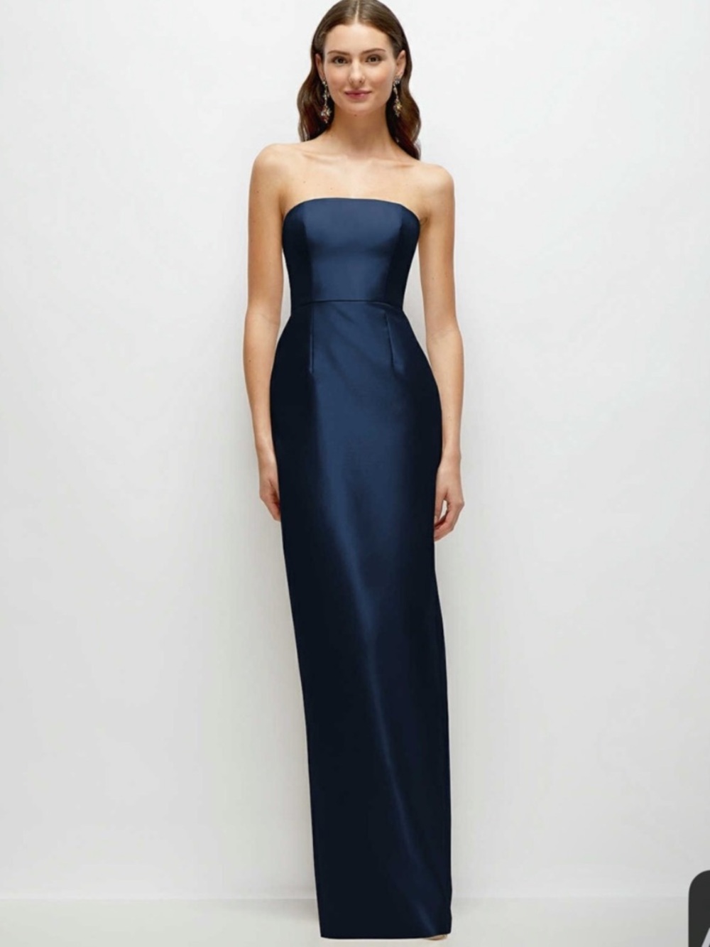 ALFRED SUNG Strapless Navy Column Gown The Dessy Group